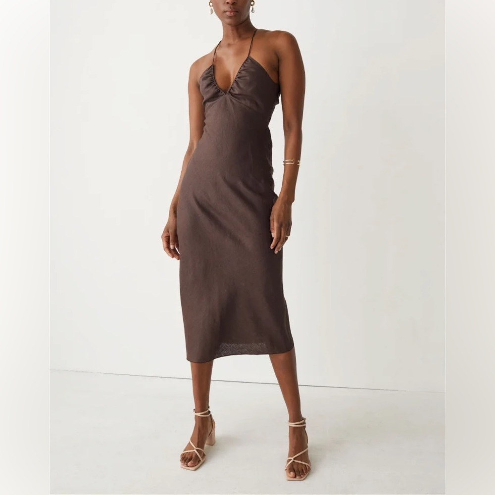 & Other Stories | Strappy Linen Midi Dress Brown 2